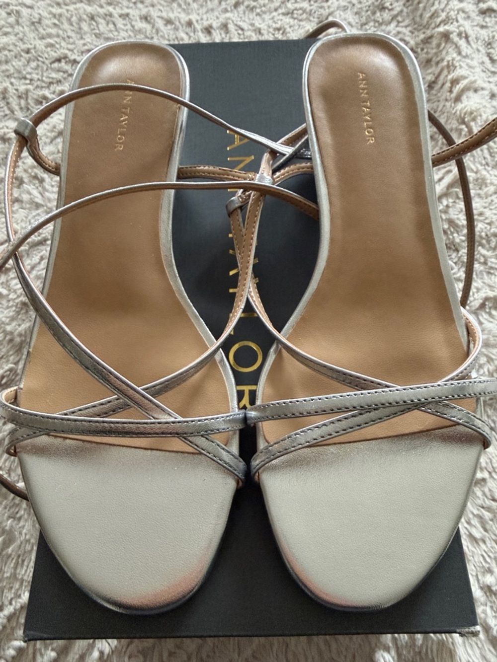 Ann Taylor Metallic Silver Strappy Flat Sandals new